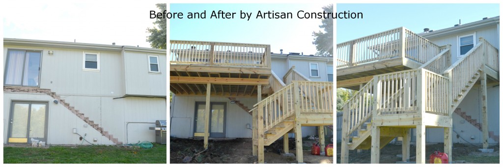 Before and After deck build by the general contractors of Artisan Construction, 7321 N Antioch Gladstone, MO  64119